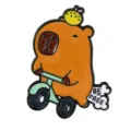 Cute cartoon capybara riding bicycle metal enamel pin brooch badge for clothes bags accessories - Riding Scooter Style (C3069-2)
