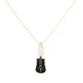 Gold alloy chain necklace with black and white enamel guitar music pendant for women fashion. - Black and White Violin Style (A3361-3)