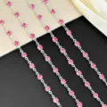 4mm pink rhinestone cup chain DIY crystal trim fringe for bags headscarf decoration crafting - Pink and Silver