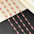 4mm pink rhinestone crystal chain gold metal cup chain for diy craft jewelry making ita bag decor - Pink (KC Gold Stem)