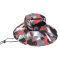 Outdoor sun protection bucket hat with wide brim, camouflage pattern, and windproof cord. - One Size / Red