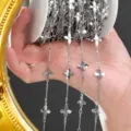 DIY silver four-leaf clover jewelry chain for hair accessories crafting and elegant tassels. - White K/Silver