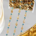 Chaîne dorée DIY avec plaques métalliques en losange et strass bleus pour création de bijoux. - Base Or KC / Bleu