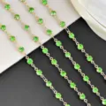 4mm green rhinestone chain detail, golden cup chain trim for DIY crafts bags clothing. - Green KC Gold