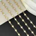 Detailed close-up view of DIY gold-tone 4mm multi-color rhinestone cup chain trim. - AB Gold