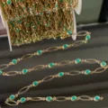 Chaîne dorée DIY avec pierres ovales vert menthe pour bijoux et accessoires faits à la main. - Or KC
