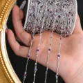 Detail of DIY silver chain with purple stone bezels, perfect for antique hair accessories. - One Meter Roll / Silver Purple