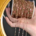 DIY χρυσή αλυσίδα με ροζ πέτρες για χειροτεχνία παραδοσιακών αξεσουάρ μαλλιών. - Ρολό Ενός Μέτρου / KC Χρυσό Ροζ