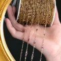 Gold DIY Beaded Chain With Pink Crystal Stones For Hair Accessories And Jewelry Crafting - One Meter Roll / Purple