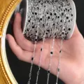 DIY 4mm silver beaded chain jewelry making accessory for vintage hair ornaments and tassels. - One Meter Roll / Silver Black