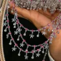 DIY αλυσίδα με φιόγκο στρας ροζ πολλαπλών στρώσεων κολιέ βραχιόλι κοσμήματα - Ασημί
