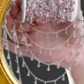 Detailed view of silver DIY chain with sparkling pink rhinestones for handmade jewelry and crafts. - Silver / Pink