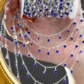 DIY silver rhinestone cup chain with sparkling blue crystals for jewelry making and crafts. - Silver / Sapphire Blue