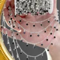 DIY silver chain with black rhinestone drop pendants, perfect for handmade jewelry crafts. - Silver / Black