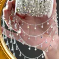 Detailed view of DIY silver iridescent rhinestone chain, perfect for handmade jewelry crafts. - Silver / AB Color