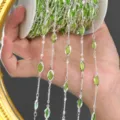 DIY silver chain with green marquise gemstone bezel for craft jewelry accessories. - Green Silver