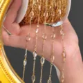 Gold navette rhinestone chain spool diy jewelry making craft accessories craft supply roll - White KC Gold