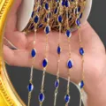 DIY gold-plated chain with blue marquise crystals for bridal hair ornaments and crafts. - Royal Blue KC Gold