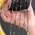 DIY crystal marquise chain trim, black plated metal dangling rhinestone fringe for hair accessories. - White Gunmetal