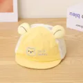 Cute children mesh baseball cap detail, breathable animal ears design with sweet bear embroidery. - Head Circumference (48cm) / Yellow