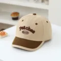 Kids color-block baseball cap with letter embroidery, stylish curved brim hat for daily wear. - M / Khaki