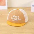 Kids breathable mesh baseball cap detail, cute white embroidered letters, yellow short brim. - Head Circumference (48 cm) / Khaki