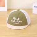 Kids color-block mesh short-brim baseball cap with embroidery, breathable outdoor hat. - Head Circumference (48 cm) / Army Green