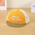 Kids colorblock mesh baseball cap with cute embroidered letters, breathable and cool short brim. - Head Circumference (48 cm) / Yellow