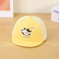 Cute cartoon cow embroidered mesh baby baseball cap detail view, breathable summer sun hat. - Head Circumference (48 cm) / Yellow