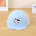 Cute kids blue mesh baseball cap with adorable embroidered cow pattern and short brim design. - Head Circumference (48 cm) / Blue