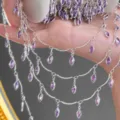 Λεπτομερης οψη μεταλλικης αλυσιδας DIY με λαμπερα ανοιχτο μωβ ζιρκονια για κοσμηματα. - Μαρκίζ / Συσκευασία 1 Μέτρου / Skouro Mov Kapnou