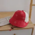 Kids cute bear embroidery mesh breathable sun bucket hat for outdoor travel daily wear. - M / Red