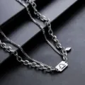 Men's women's titanium steel double layer Libra zodiac necklace fashion silver jewelry variant. - Libra (L527)