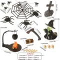 Halloween miniature decoration set 21pcs spooky resin props skeleton witch spider web - Halloween Set Style A / 21-Piece Set