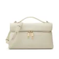 Beige litchi pattern women's crossbody bag, elegant underarm handbag with gold hardware. - White