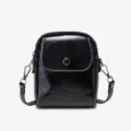 Black small crossbody bag for women, versatile PU leather messenger phone bag with flap and metal buckle. - Black