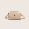 Vintage oil wax leather shoulder bag for women, chic crossbody shell bag with metal decor. - Milky White