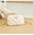 Chic quilted small square shoulder bag with gold chain strap, elegant daily handbag. - White