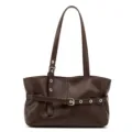 Dark brown PU leather tote bag vintage shoulder bag retro motorcycle underarm bag for women - Coffee
