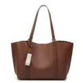 Women brown large capacity leather tote bag vintage commute shoulder handbag for daily use - Tan