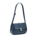 Classic blue retro saddle bag with metal lock closure and adjustable shoulder strap for women. - Sapphire Blue
