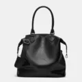 Black leather tote bag for women, large capacity shoulder bag, vintage messenger bag. - Black