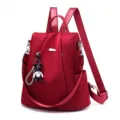 Stylish women nylon casual backpack large capacity travel school bag red daily use fashion daypack - Burgundy
