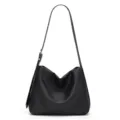 Black large capacity women shoulder bag vintage versatile crossbody tote bag main view. - Black