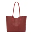 Woven leather tote bag for women, large capacity shoulder bag, stylish casual handbag. - Red