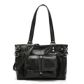Classic black PU leather tote bag for women, versatile shoulder crossbody handbag with stylish buckles. - Black