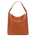 Brown woven leather underarm shoulder bag for women, large capacity stylish daily commute hobo. - Tan