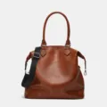 Brown PU leather tote shoulder bag, large capacity stylish messenger bag for women. - Brown