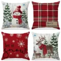 Christmas pillow covers set featuring deer, snowman, and plaid pattern designs - Red Christmas Classic Patterns (002) / 4 Pieces/Pack (45x45cm)