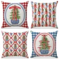 Set of 4 Christmas pillow cases with rustic holiday tree designs - Blue and White Porcelain Style Christmas (011) / 4 Pieces/Pack (45x45cm)